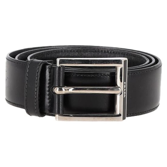 Prada Silberne Schnalle Gürtel aus schwarzem Leder - Image 1