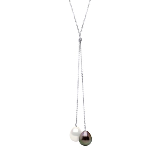 Necklace You & Me- Design KNOT- 2 Real Cultured Pearls Pear 9-10 mm