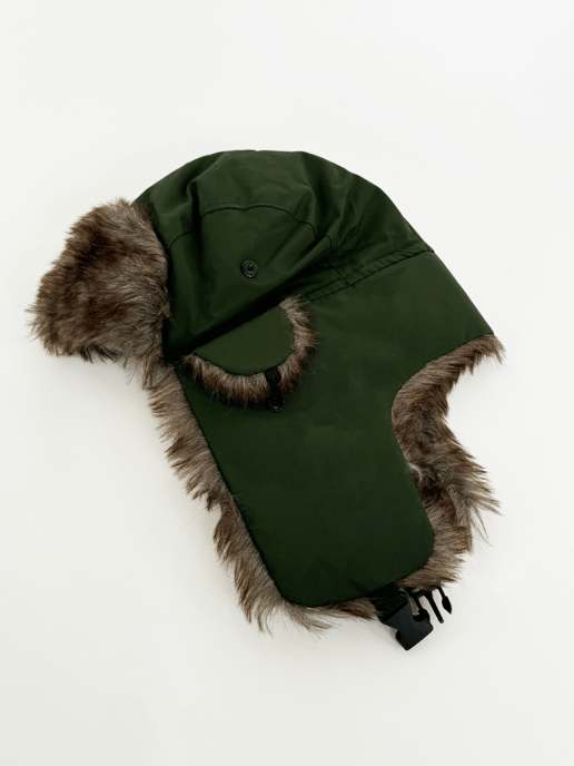 Khaki Trapper & Brown Green Check Scarf Set - Mens