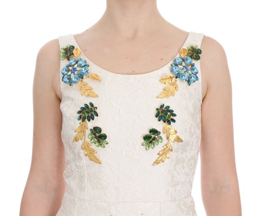 Dolce & Gabbana Damen Kleid aus weißem Brokat mit Kristallen - Image 5