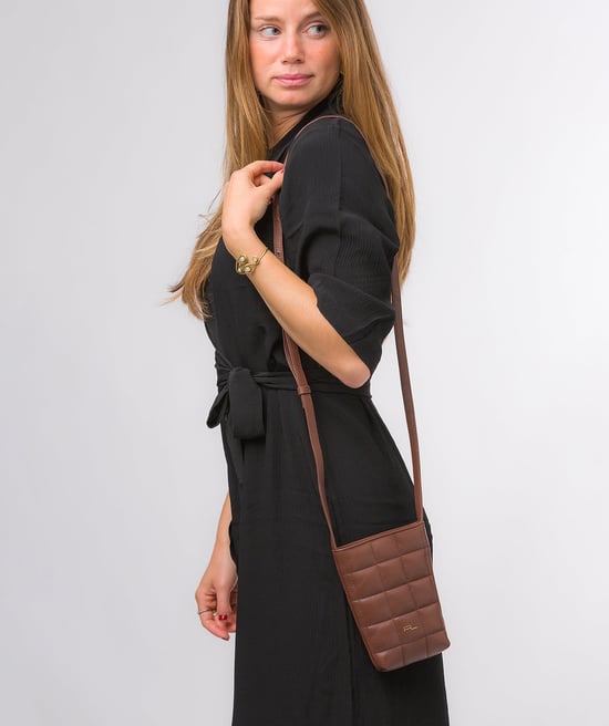 'Elouise' Dark Tan Nappa Leather Cross Body Phone Bag