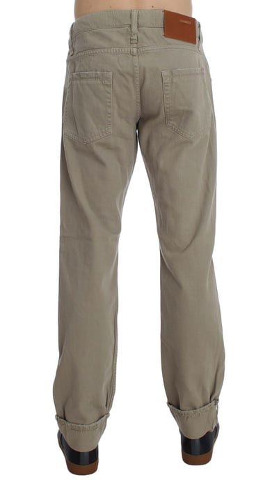 Acht Men's Beige Cotton Patchwork Jeans