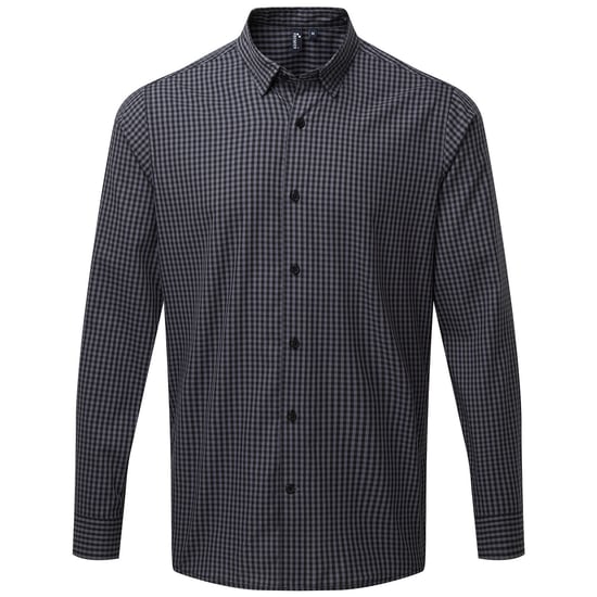 Premier Mens Maxton Checked Long-Sleeved Shirt (Stahl/Schwarz) - Image 1