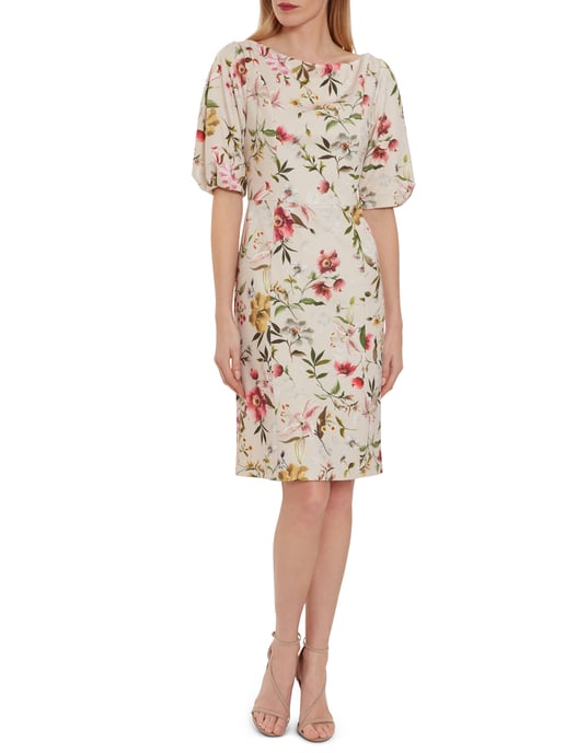 Gina Bacconi Matia Floral Scuba Dress in Natural