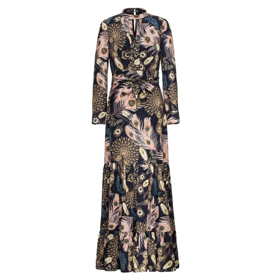 Langes Kleid im Bohème-Stil mit Rüschen und Federn bedruckt - Image 5