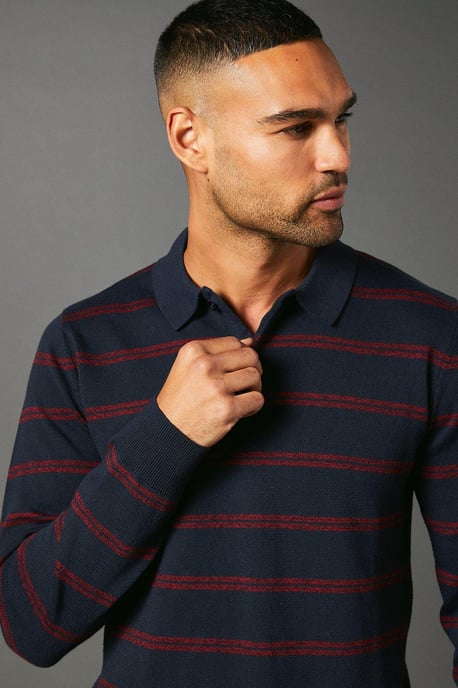 Stripe Long Sleeve Knitted Polo