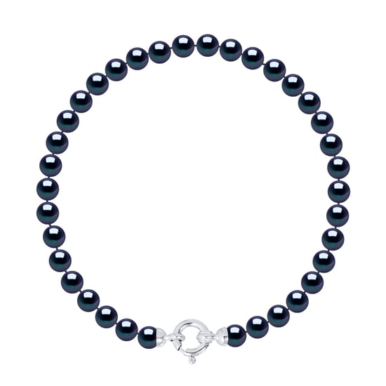 DIADEMA - Bracelet - Real Freshwater Pearls - Black Tahitian Style - White Gold