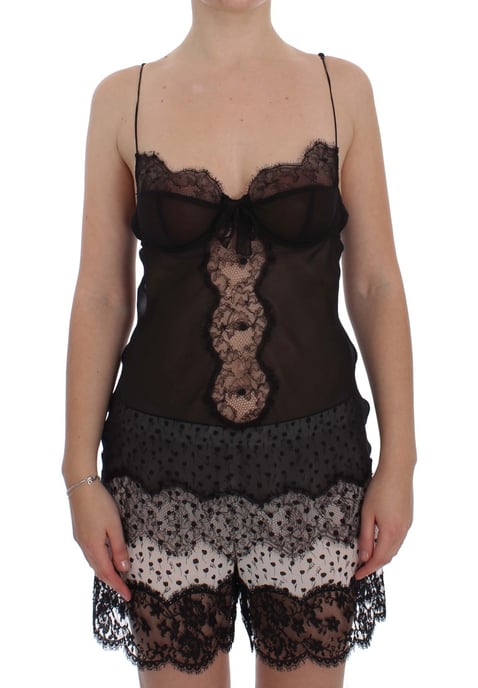 Dolce & Gabbana Top de lingerie en dentelle florale de soie noire pour femme - Image 1