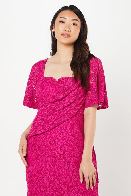 Lace Wrap Waist Flutter Sleeve Midi Dress - Image 4