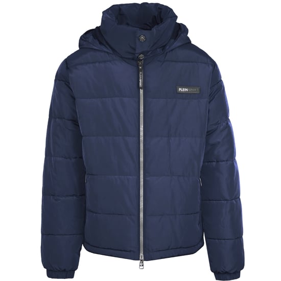 Plein Sport Bold Back Logo Wattierte Jacke in Marineblau - Image 1