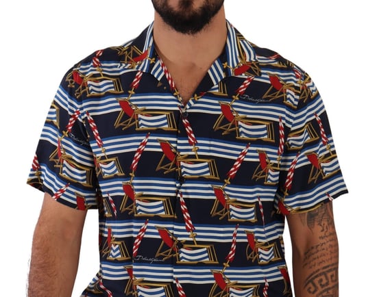 Dolce & Gabbana Men's Multicolor Silk Beach Chair Short Sleeves Shirt