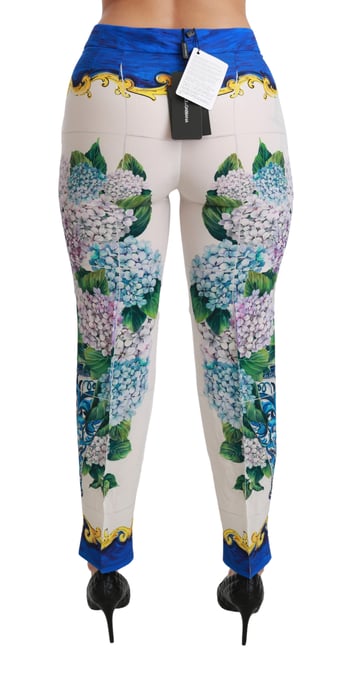 Dolce und Gabbana Weiße Hortensie Gerade Mittlere Taille Seidenhosen - Image 4