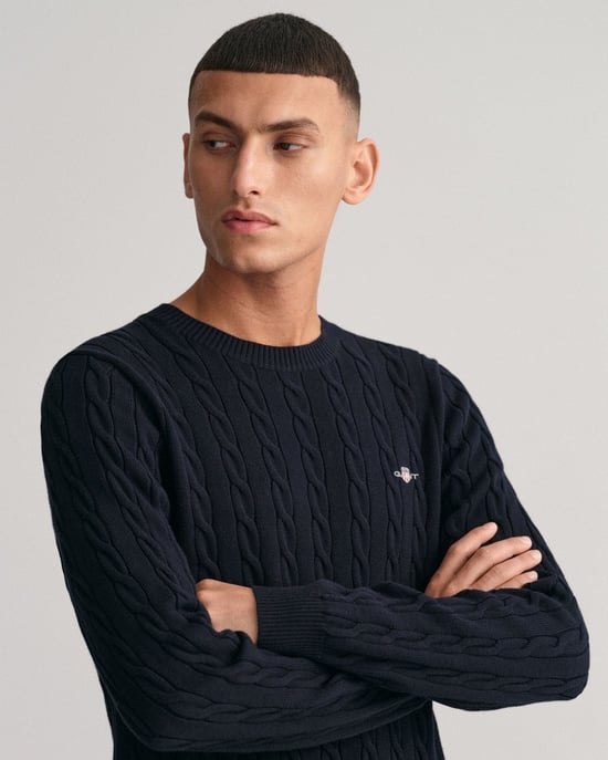 GANT Herren Baumwoll-Kabelstrick-Pullover mit Rundhalsausschnitt - Image 3