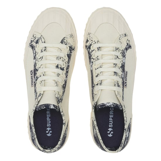 Superga - Damen Sneaker "2630", Gestreifte gezeichnete Blumen (Natürliches Beige/Marineblau) - Image 4