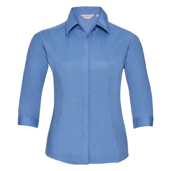 Russell Collection Popelin Bluse, pflegeleicht, tailliert, 3/4-Ärmel (Blau) - Image 1