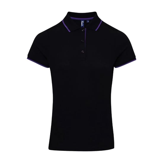 Premier Womens/Ladies Coolchecker Contrast Pique Polo Shirt (Schwarz/Lila) - Image 1
