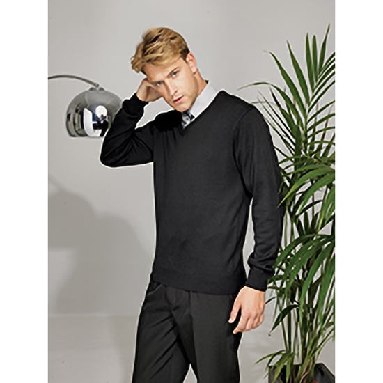 Premier Herren Strick-Pullover mit V-Ausschnitt (Schwarz) - Image 2