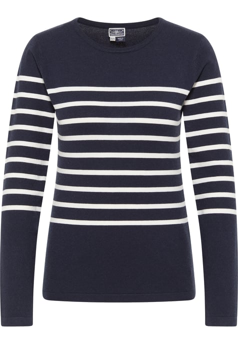 Dreimaster Strickpullover Damen Marine Wollweiss - Image 1