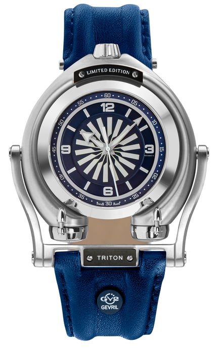 GV2 Triton Men's Swiss Automatic Blue Dial Calfskin Leather Watch
