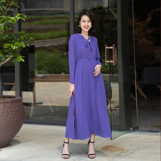 Langes Blusen-Kleid mit V-Ausschnitt - Image 6