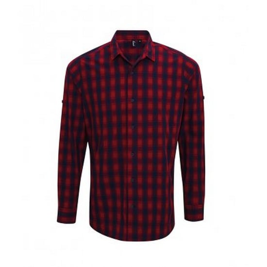 Premier Herren Karohemd Mulligan, langärmlig (Rot/Marineblau) - Image 1