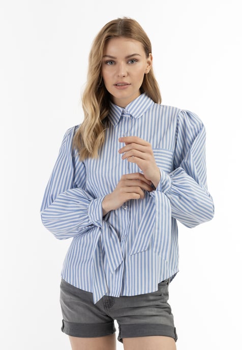 Dreimaster Langarmbluse Damen Weiss Hellblau - Image 2