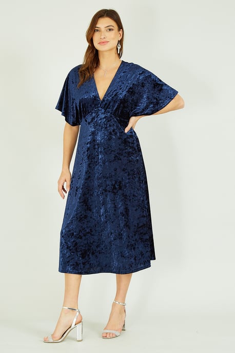 Navy Velvet Kimono Midi Dress