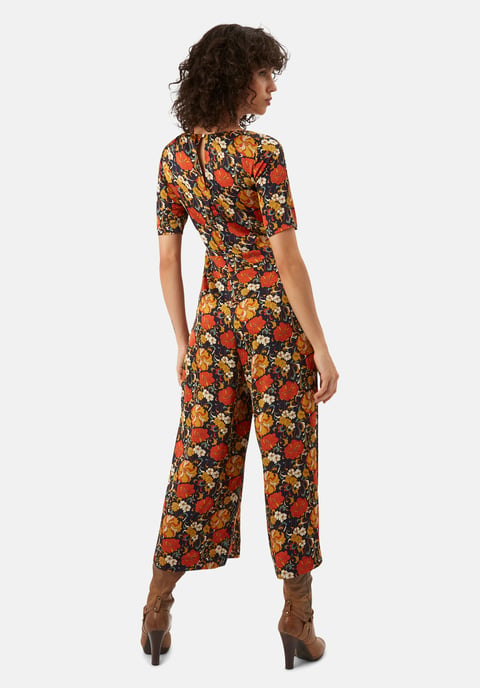 Bianca Floral Short Sleeved Jumpsuit in Navy