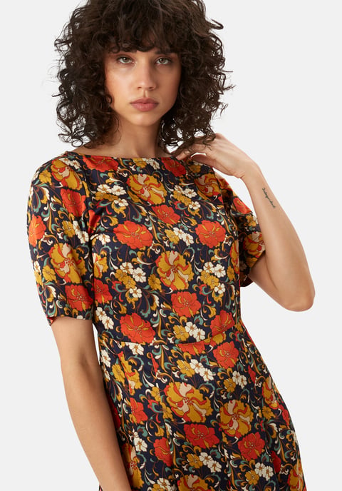 Bianca Floral Short Sleeved Jumpsuit in Navy