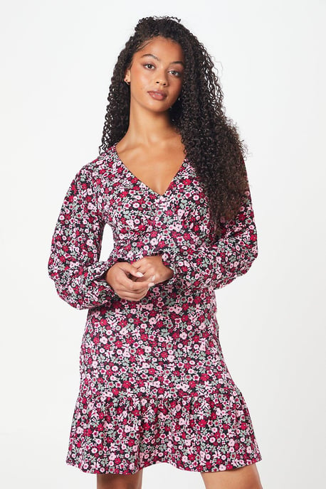 Tall Pink Ditsy Ruffle Hem Mini Dress - Image 2