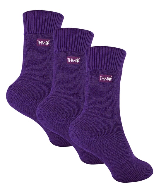3 Paar Multipack Kinder Thermosocken | THMO | Gerippte weiche Oberseite Fleece Flauschige Innenseite Warme Socken für Jungen & Mädchen - Lila - Image 1