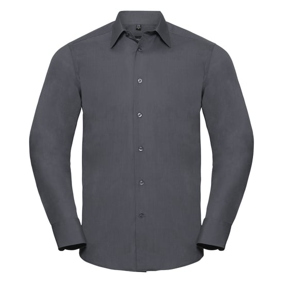 Russell Collection Herren Langarmhemd aus pflegeleichter Poly-Baumwolle aus maßgeschneiderter Popeline (Convoy Grey) - Image 1