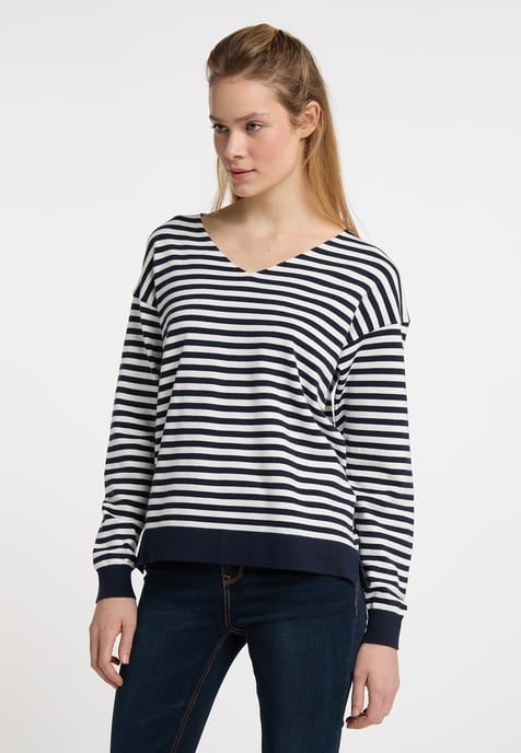 Dreimaster Strickpullover Damen Marine Wollweiss - Image 3