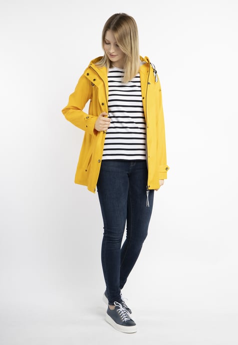 Schmuddelwedda Regenjacke Damen Sonnengelb Hellgrau Melange - Image 2
