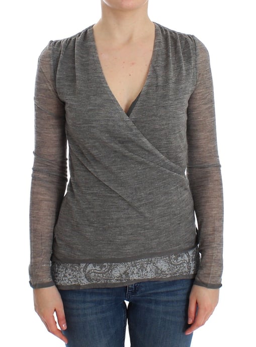 Ermanno Scervino Women's Gray Wool Blend Stretch Long Sleeve Sweater