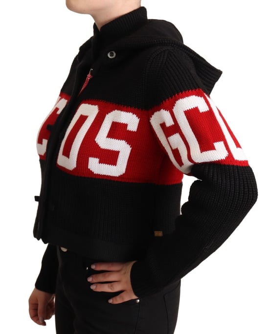 GCDS Damen Schwarze Cashmere Kapuzen-Button-Down-Logo-Strickjacke - Image 2