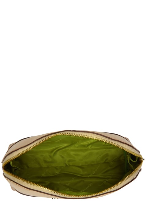 TWO-TONE LEATHER ZIP AROUND COSMETIC BAG
