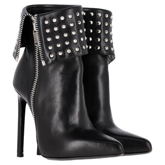Saint Laurent Paris Faltbare Nieten-Stiefeletten aus schwarzem Leder - Image 2