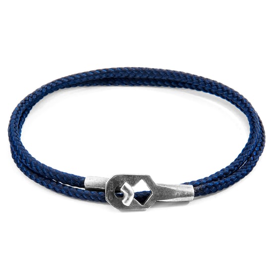 ANCHOR & CREW Navy Blue Tenby Silver and Rope Bracelet