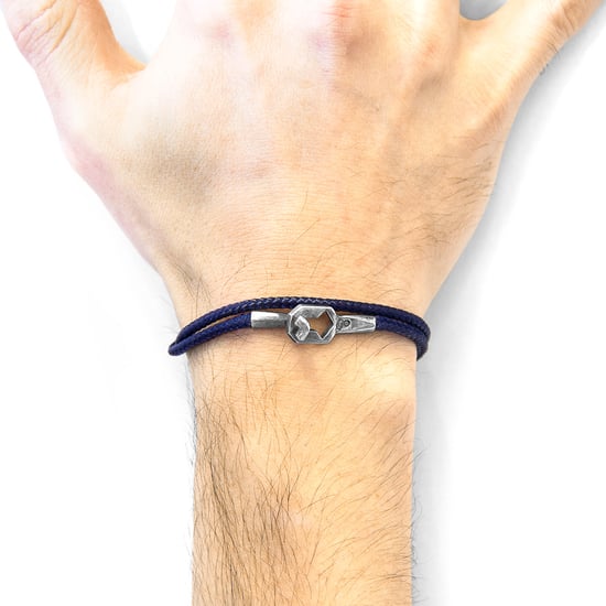 ANCHOR & CREW Navy Blue Tenby Silver and Rope Bracelet