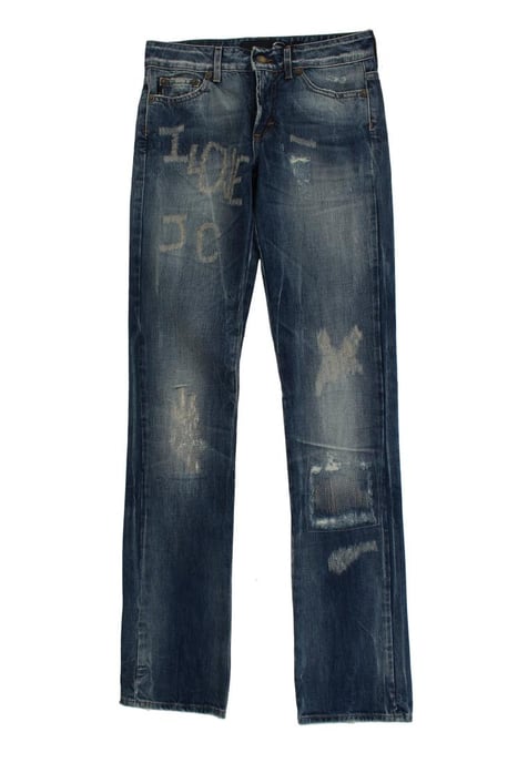 Cavalli Damen Blaue Washed Torn Baumwoll Straight Fit Jeans - Image 1
