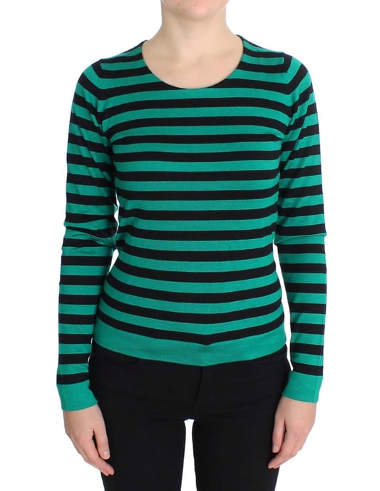 Dolce & Gabbana Damen Grüner Schwarzer Seidenkaschmirpullover - Image 1