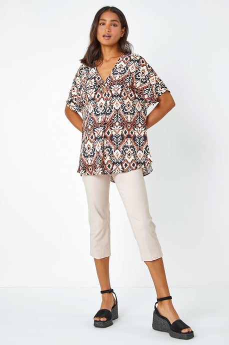 Button Detail Aztec Print Top