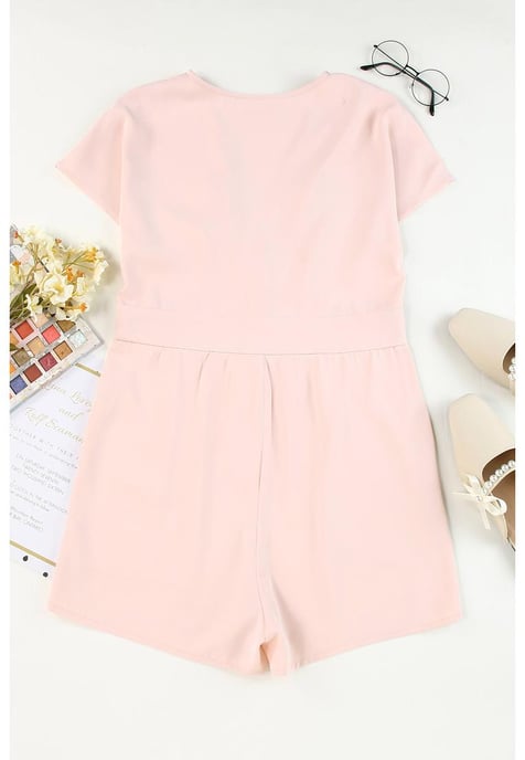 Damen-Strampelanzug mit tiefem V-Ausschnitt, Knopfleiste und hoher Taille in Rosa - Image 4
