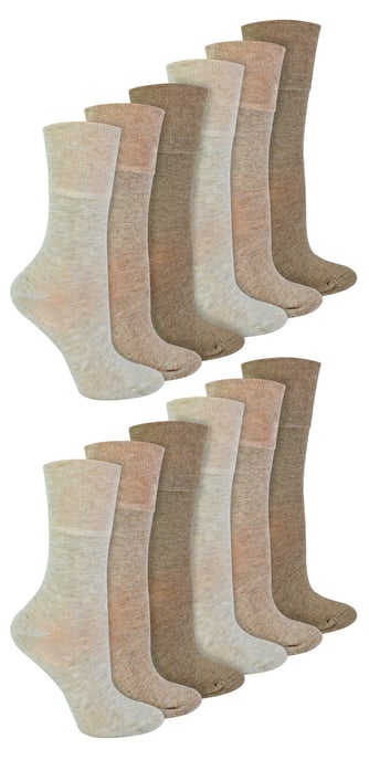 IOMI - 12 Paar Multipack Damen Diabetiker Bambus Socken | Damen Extra breite nahtlose Socken mit nicht elastischen sanften Grip Top - Beige - Image 1
