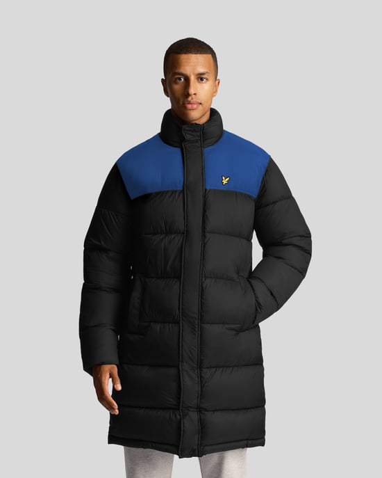 Lyle & Scott – Lange, wattierte Pufferjacke in Schwarz - Image 1