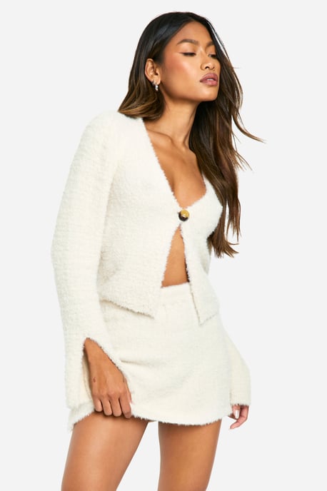 Fluffy Knit Button Front Cardigan - Image 1