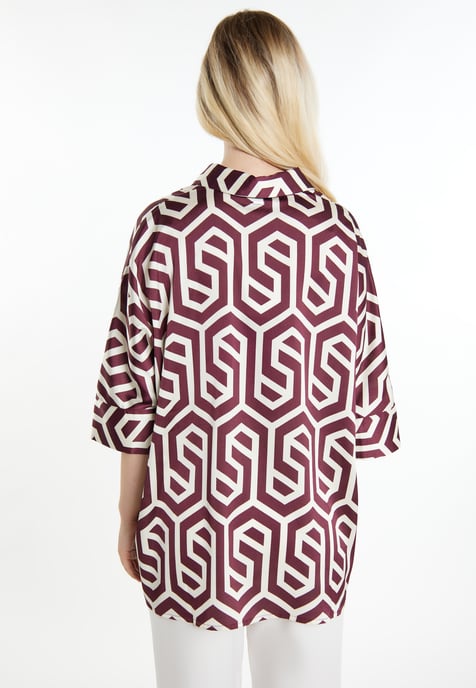 Dreimaster Hemdbluse Damen Wollweiss Bordeaux - Image 4
