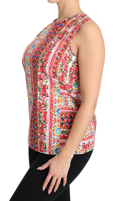 Dolce & Gabbana Damen Carretto Print Pure Cotton Tanktop Blumenshirt - Image 6