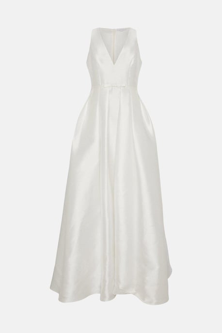 Plunge Neck Bow Waist Maxi Dress With Pockets